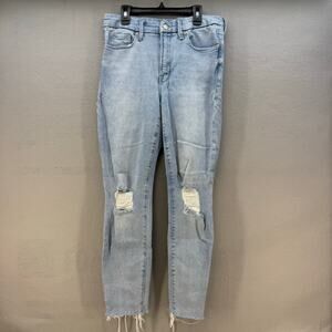 Good American Jean's Women's 6/28 Light Blue Ankle Skinny Raw Hem Preppy